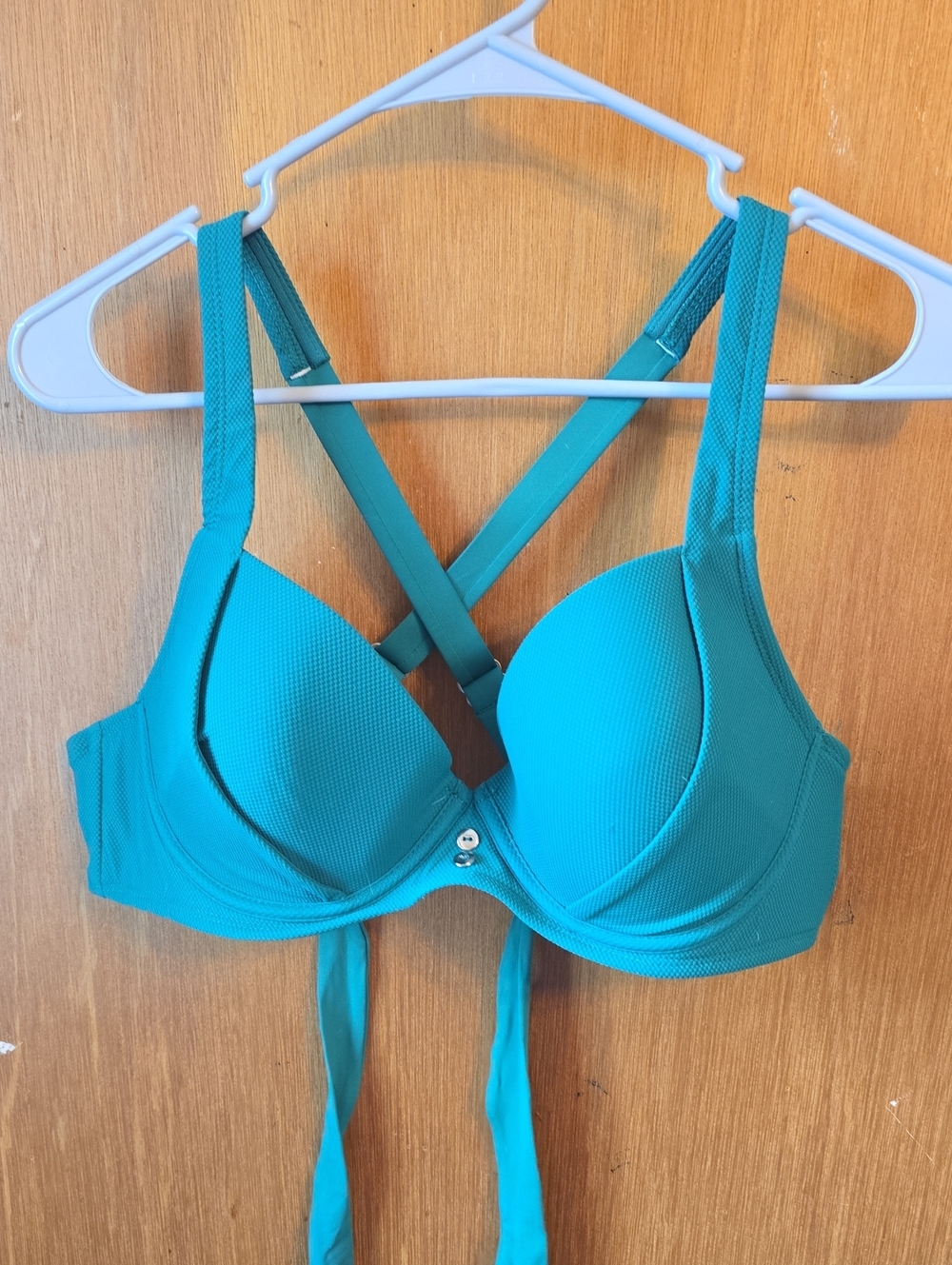 Time and Tru Green Molded Bikini Top with Crossback Straps